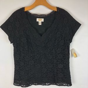 Talbots black lace top, shell, zipper on the side